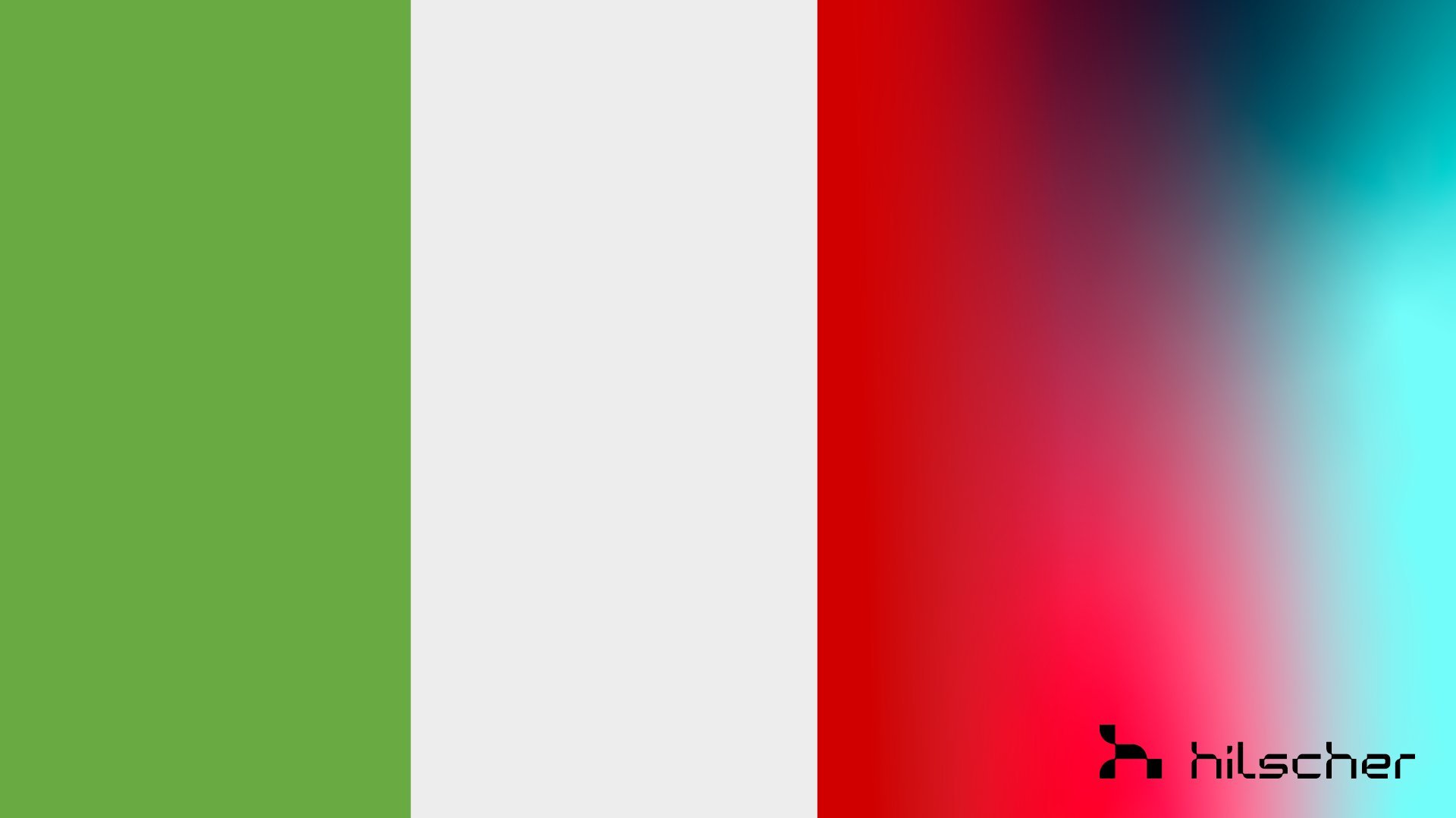 The flag of Italy. On the right side of the picture is a fade to a colorful space, accounting for nearly a quarter of the image.