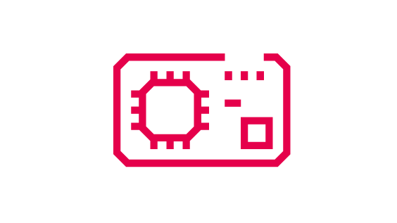 A stylized PCB in red on white background.