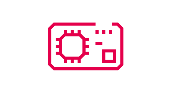 A stylized PCB in red on white background.