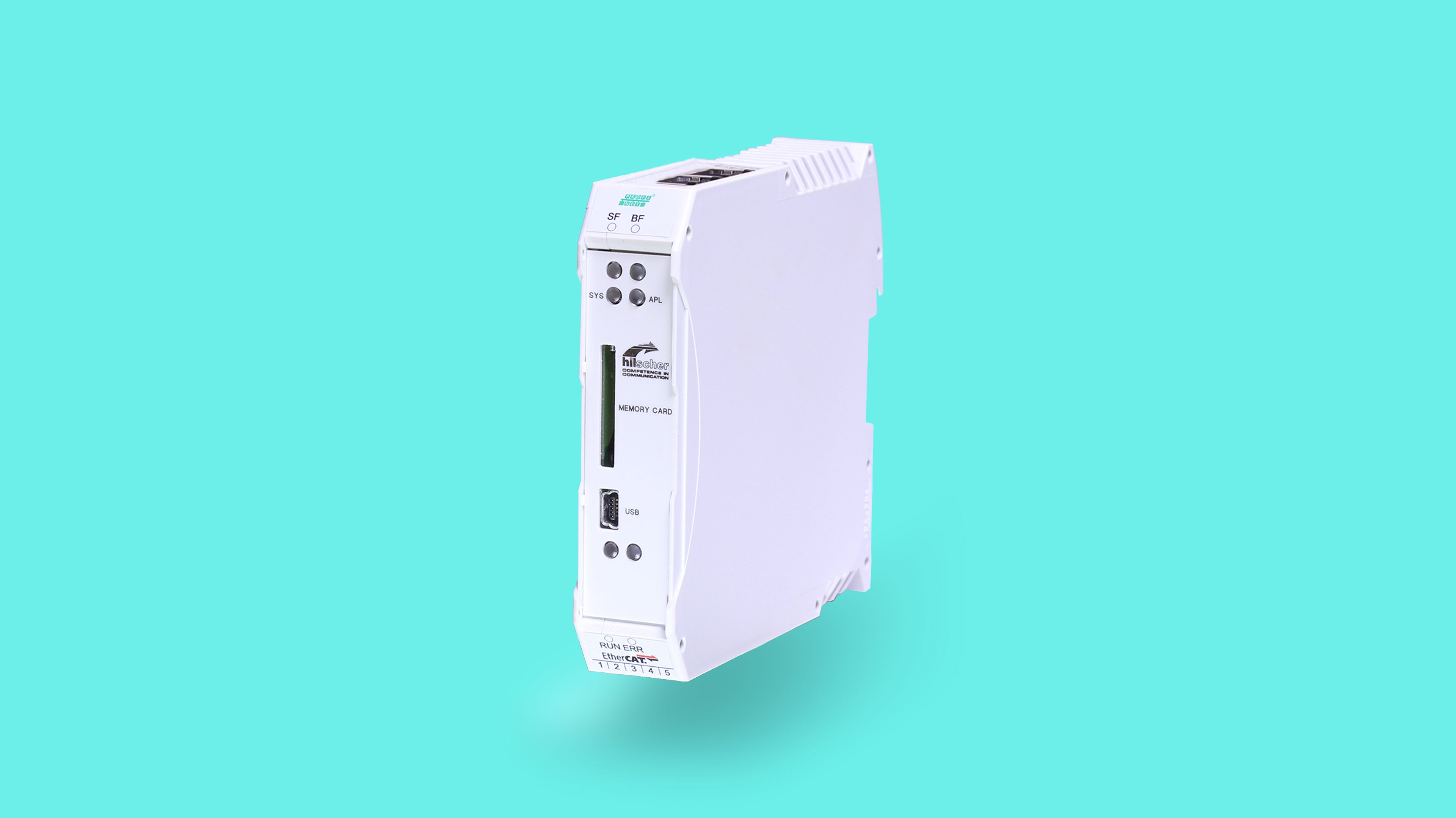 A white netTAP 151-RE-RE device on blue background.