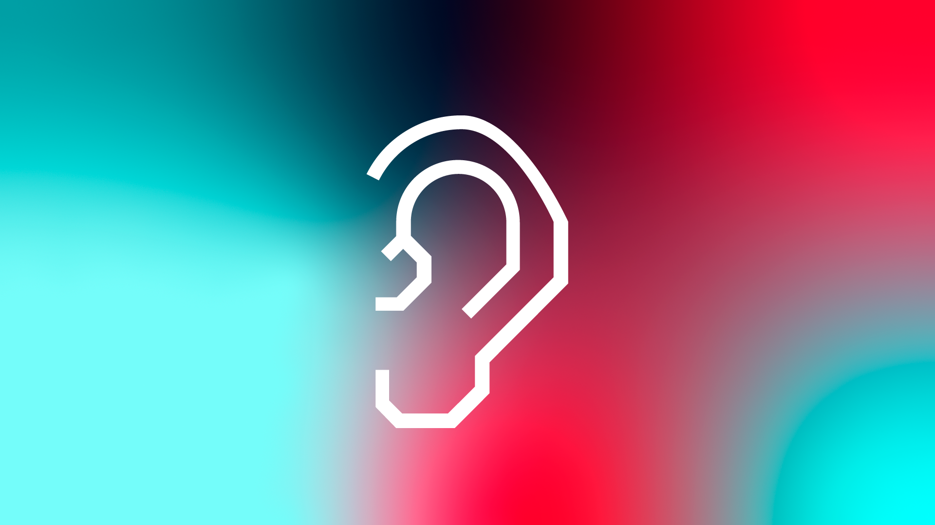 A stylized white ear on a bright colourful background.