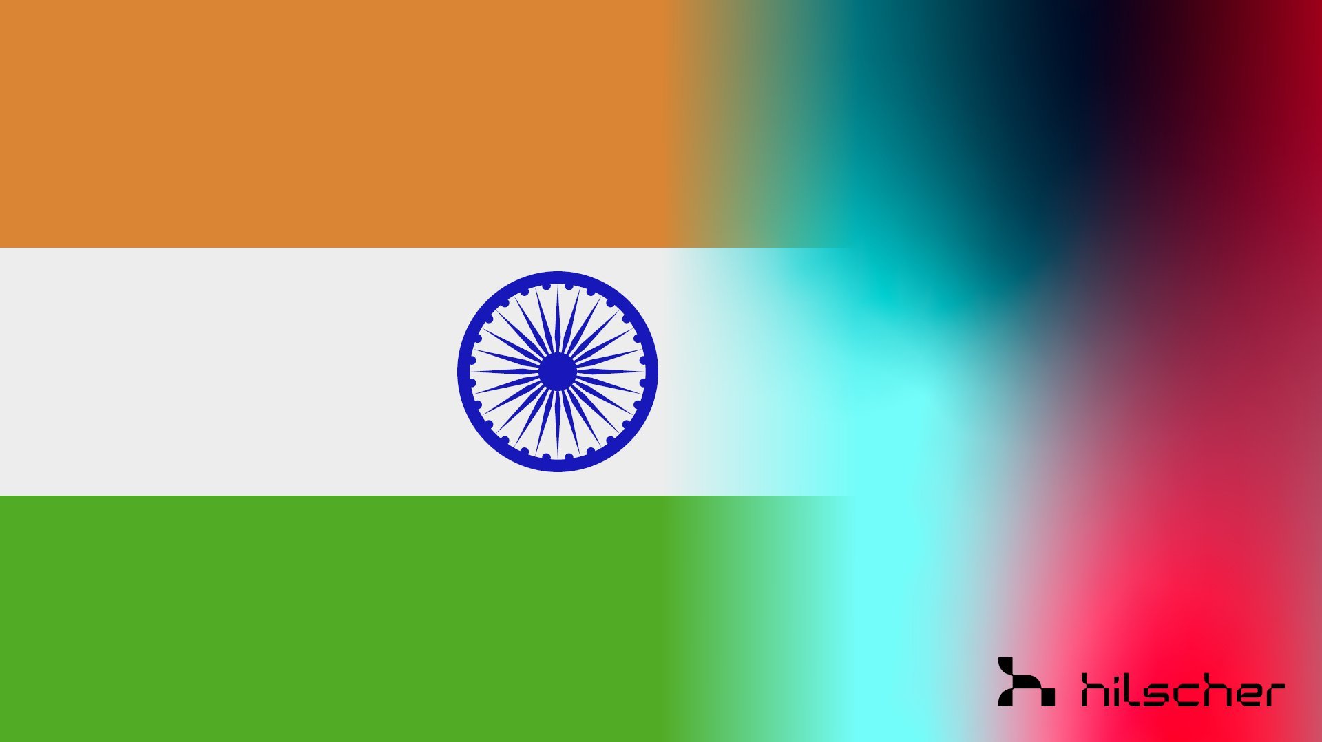 The flag of India. On the right side of the picture is a fade to a colorful space, accounting for nearly a quarter of the image.