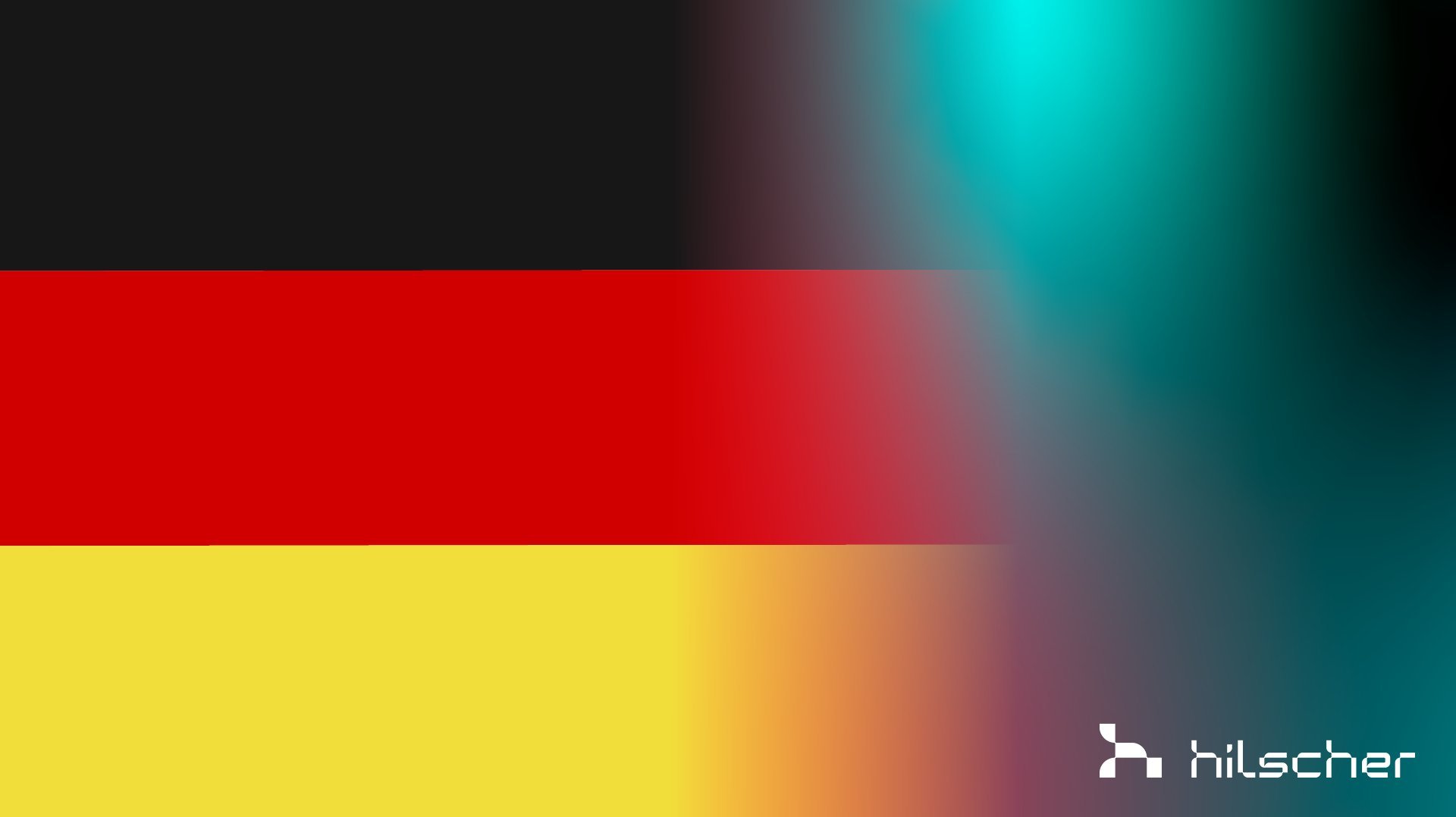 The flag of Germany. On the right side of the picture is a fade to a colorful space, accounting for nearly a quarter of the image.