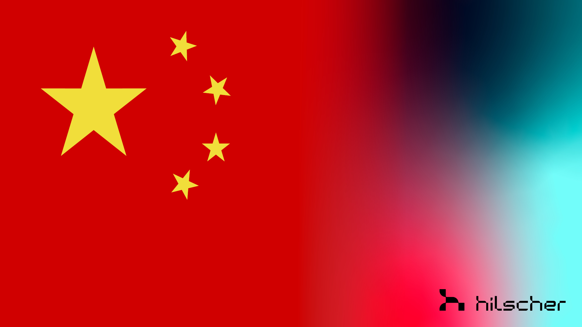 The flag of China. On the right side of the picture is a fade to a colorful space, accounting for nearly a quarter of the image.