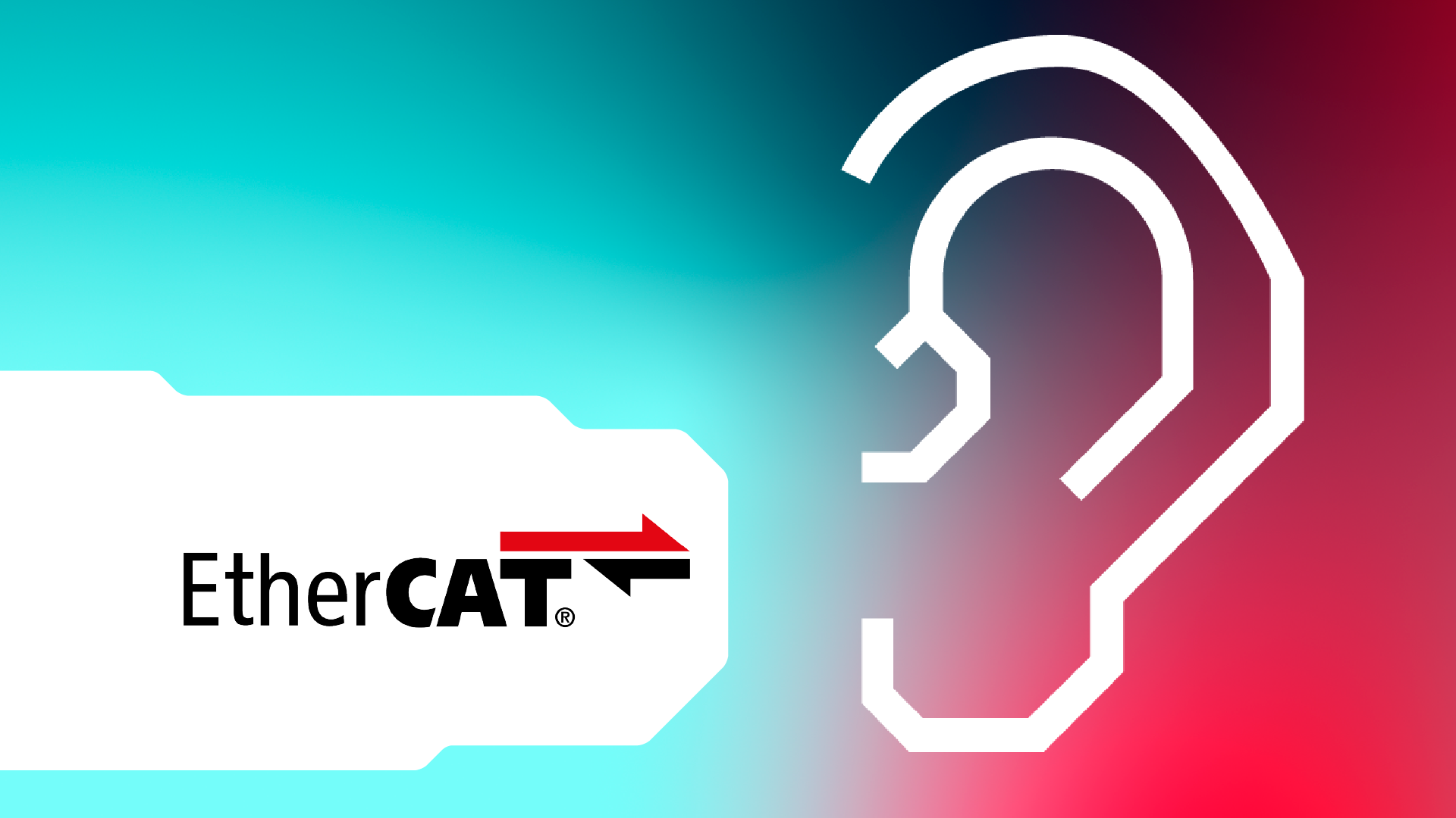 A stylized ear on a colourful background. The EtherCAT logo can be seen on the left side.