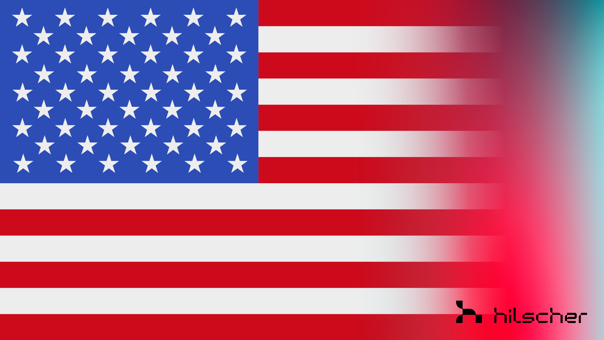 The flag of the United States of America. On the right side of the picture is a fade to a colorful space, accounting for nearly a quarter of the image.